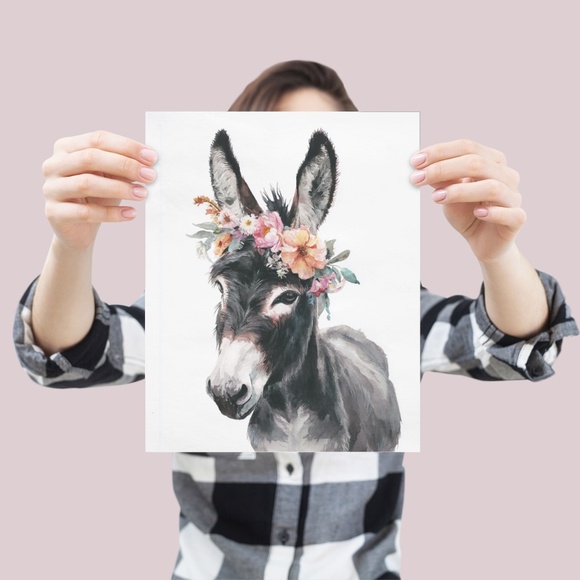 Watercolor Donkey Wall Art Print, Unframed - Charming Farmhouse Decor - Picture 4 of 6